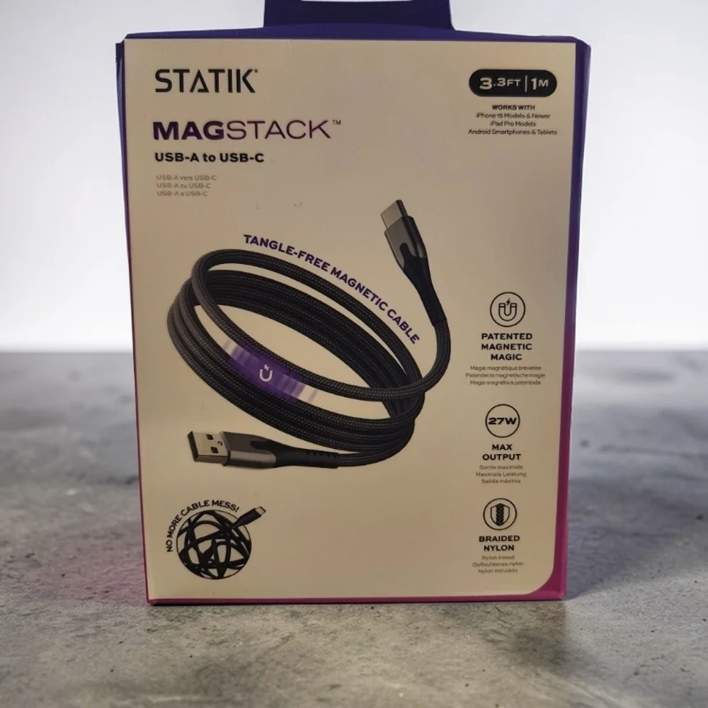 STATIK MAGSTACK USB-A to USB-C Cable - Tanglefree Cable NIB